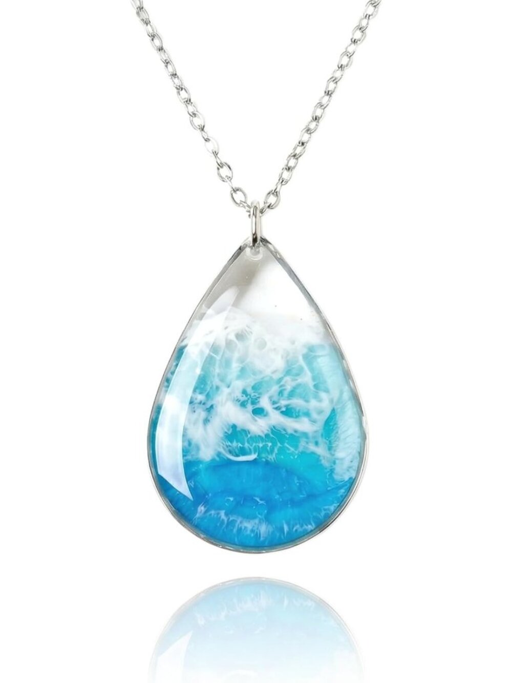 Coastal Ocean Wave Resin Pendant Necklace | Boho Beach Jewelry Gift for Ocean